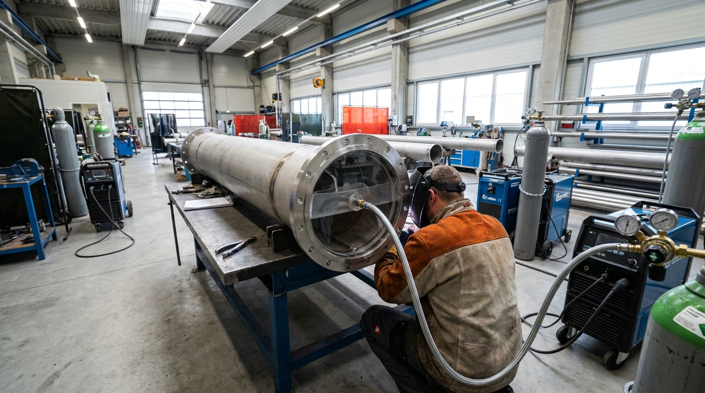 Stainless steel pipe weld joint sealed off with purge dams, the product category this domain names